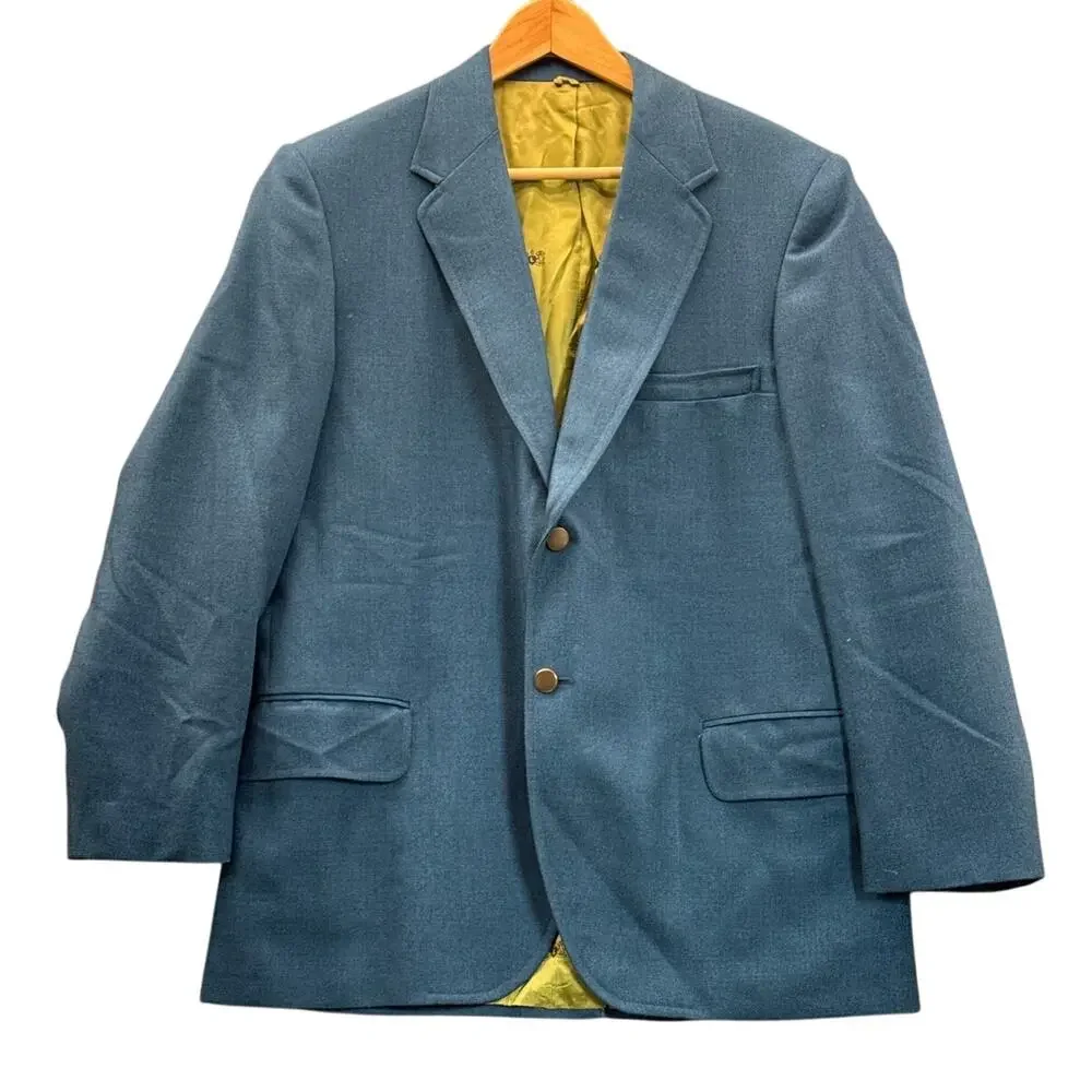 CR Design by Lavigne Vintage Turquoise Blue Wool Blend 2 Button Blazer Men 42R